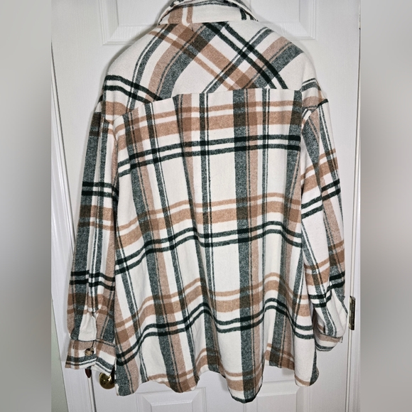 Plaid Button-Up Artist Shirt Jacket by Spoon Jeans Front Pockets 3x - Picture 3 of 10